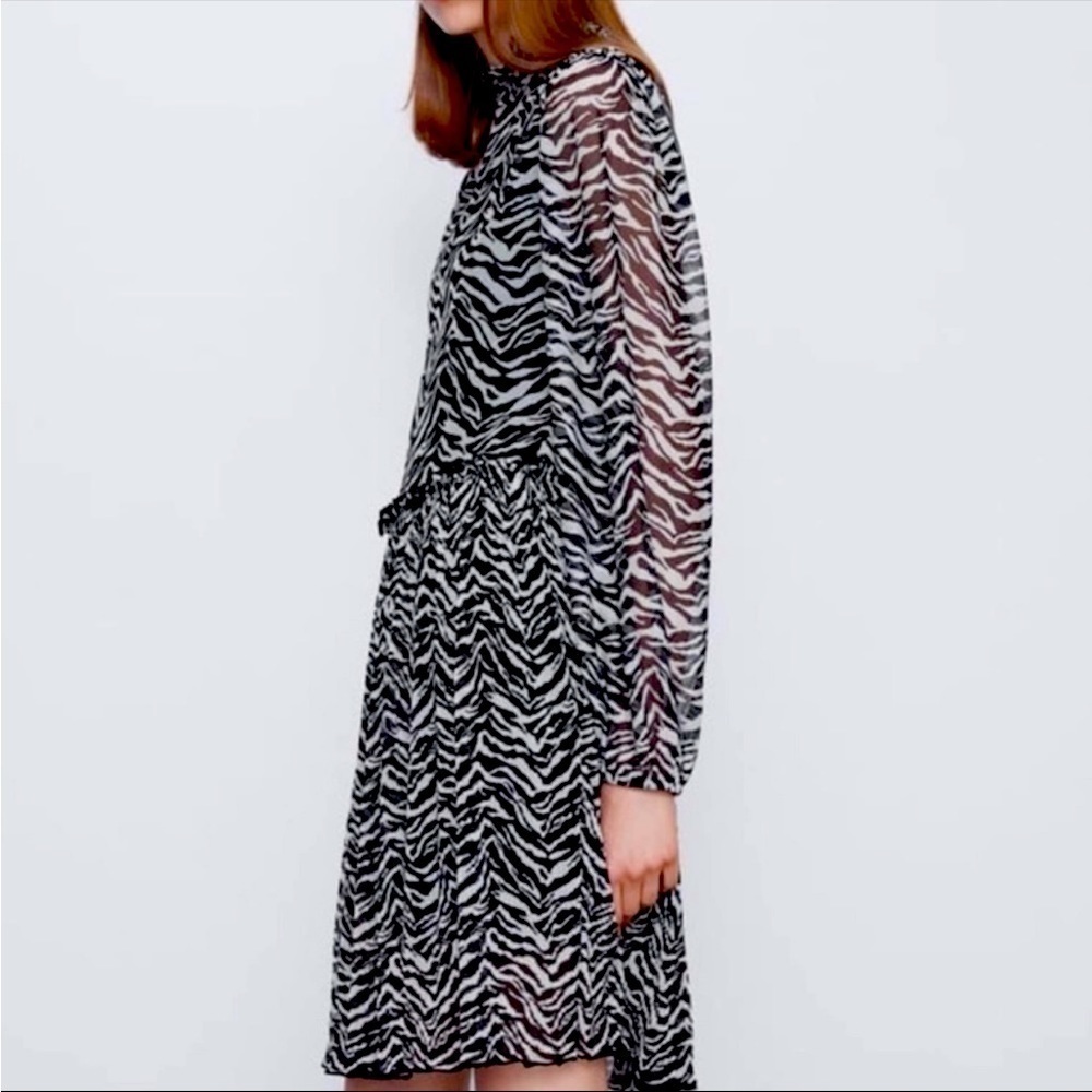 NWT Zara Long Sleeve Mesh Mob Wife Zebra Print Dress